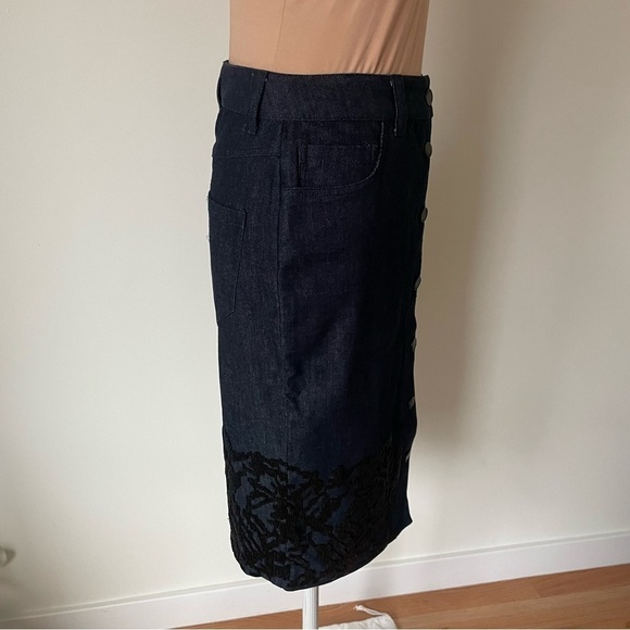 All Saints ALLSAINTS Blue Swyni Denim Hand Beaded Jean Pencil Skirt EUC Size 4 - Picture 8 of 12